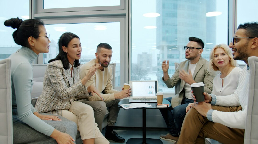 corporate team discussing strategy